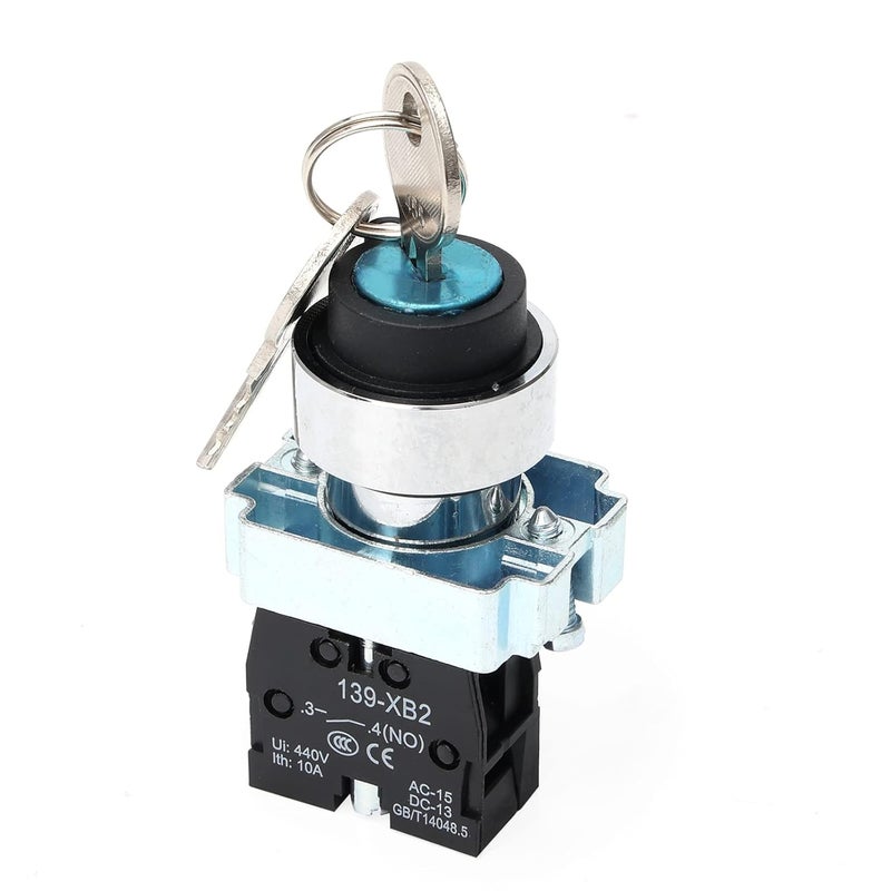 STARELO 22mm Key Switch 2 Position Maintained 1NO Latching Rotary Key Switch 10A 440V XB2-10Y/21.(2 Position Maintained) - Image 1